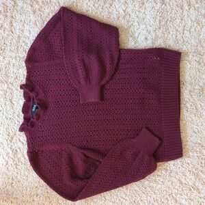 a.n.a. Maroon Ruffle‎ Mock Neck Wide Sleeve Knit Sweater S